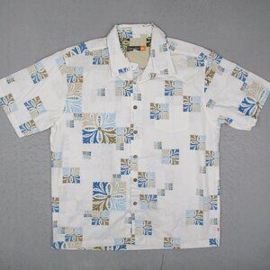 Quiksilver Shirt Mens XL White Button Up Hawaiian Camp Abstract Tiki Retro